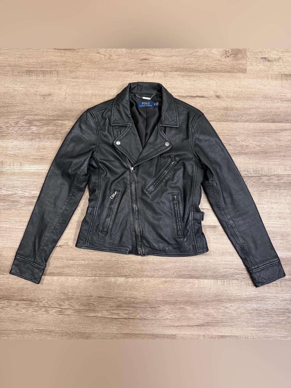 POLO RALPH LAUREN Sheepskin Womens Black Leather Motorcycle Moto Biker Jacket XS